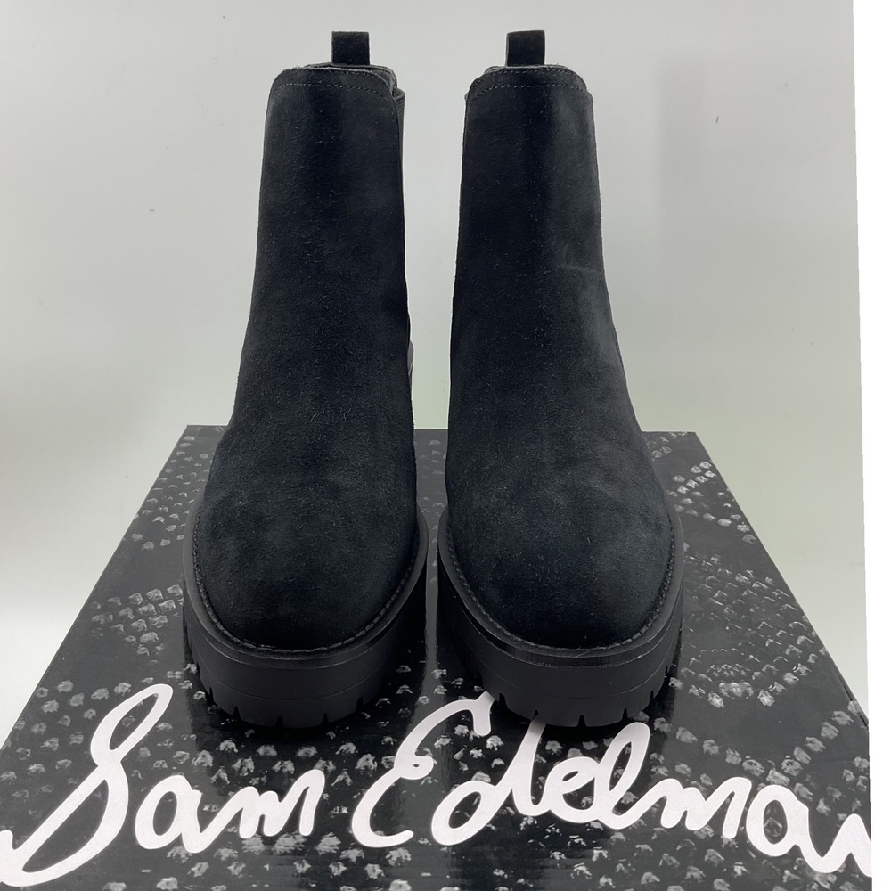 Sam Edelman Laguna Black Suede Lug Sole Chelsea Ankle Boots Women 9.5